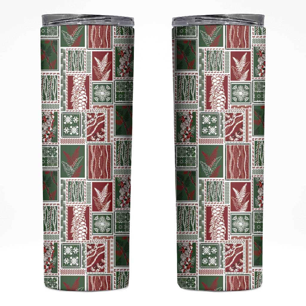 Mele Kalikimaka Hawaiian Quilt and Lei Patchwork Skinny Tumbler - Polynesian Pride