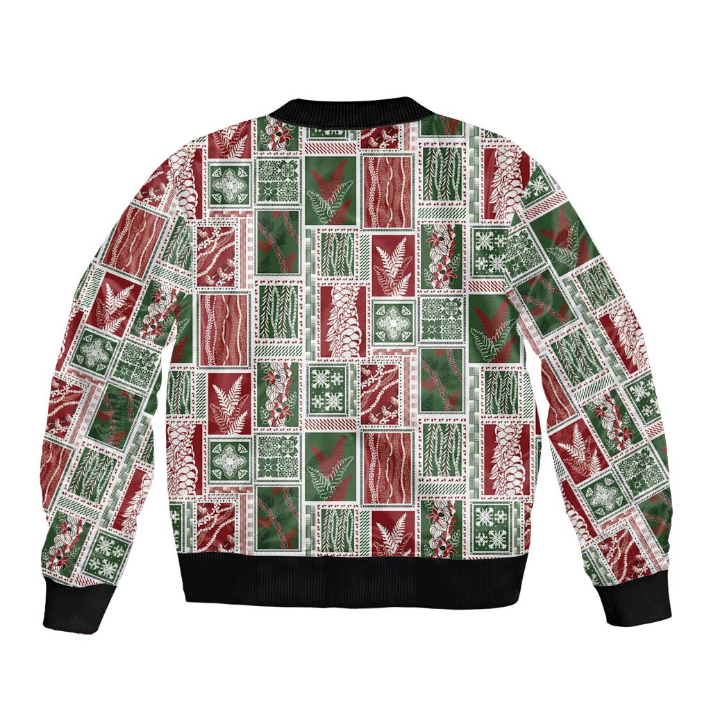 Mele Kalikimaka Hawaiian Quilt and Lei Patchwork Sleeve Zip Bomber Jacket LT9 - Polynesian Pride