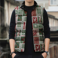 Mele Kalikimaka Hawaiian Quilt and Lei Patchwork Sleeveless Puffer Jacket - Polynesian Pride