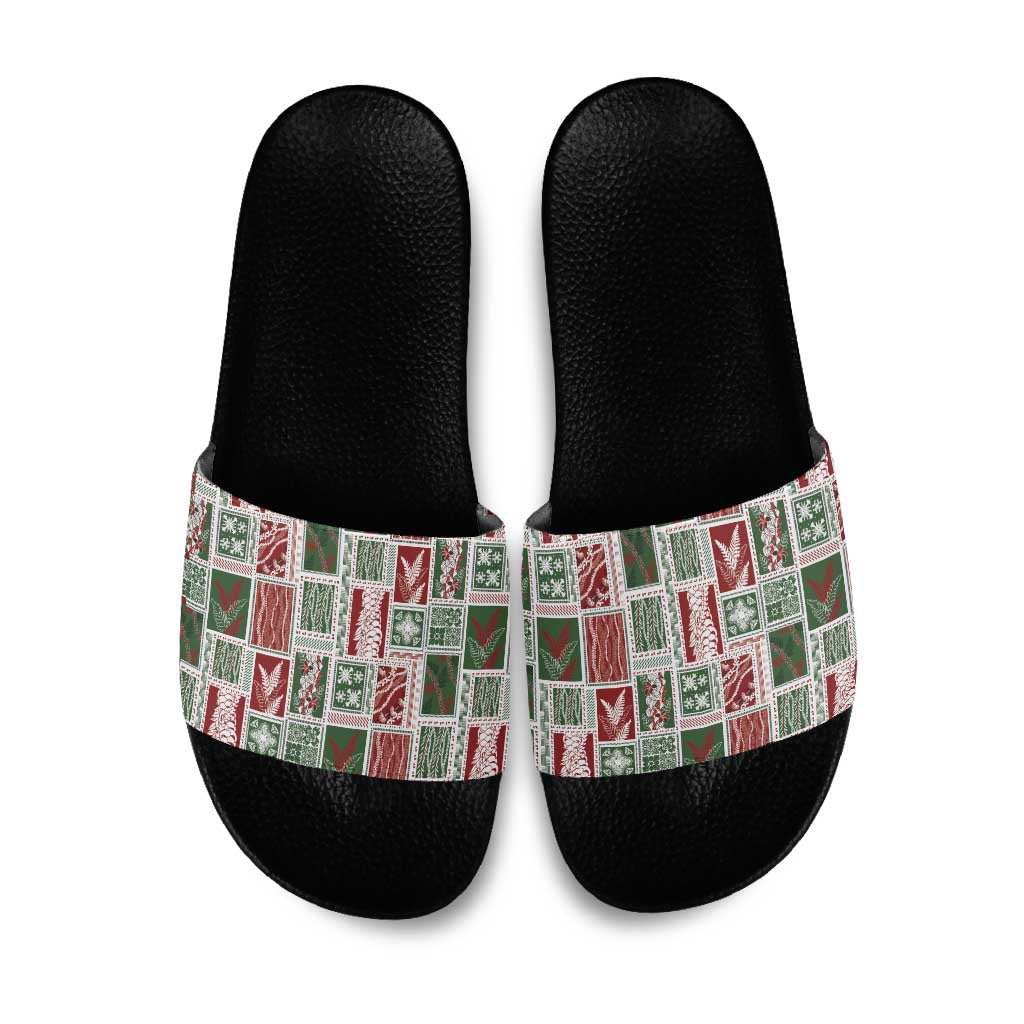 Mele Kalikimaka Hawaiian Quilt and Lei Patchwork Slide Sandals - Polynesian Pride