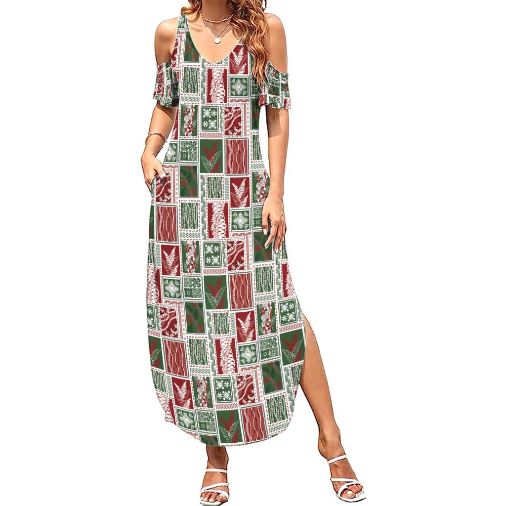 Mele Kalikimaka Hawaiian Quilt and Lei Patchwork Summer Maxi Dress - Polynesian Pride