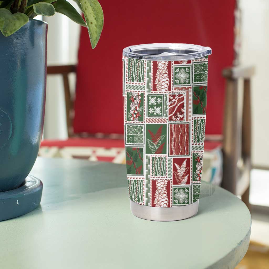 Mele Kalikimaka Hawaiian Quilt and Lei Patchwork Tumbler Cup - Polynesian Pride