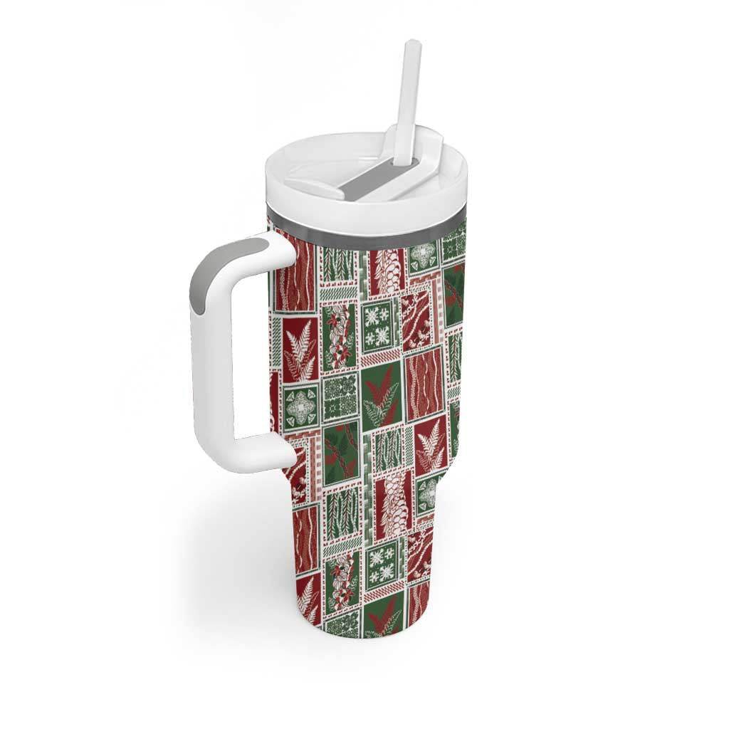 Mele Kalikimaka Hawaiian Quilt and Lei Patchwork Tumbler With Handle - Polynesian Pride