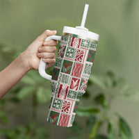 Mele Kalikimaka Hawaiian Quilt and Lei Patchwork Tumbler With Handle - Polynesian Pride