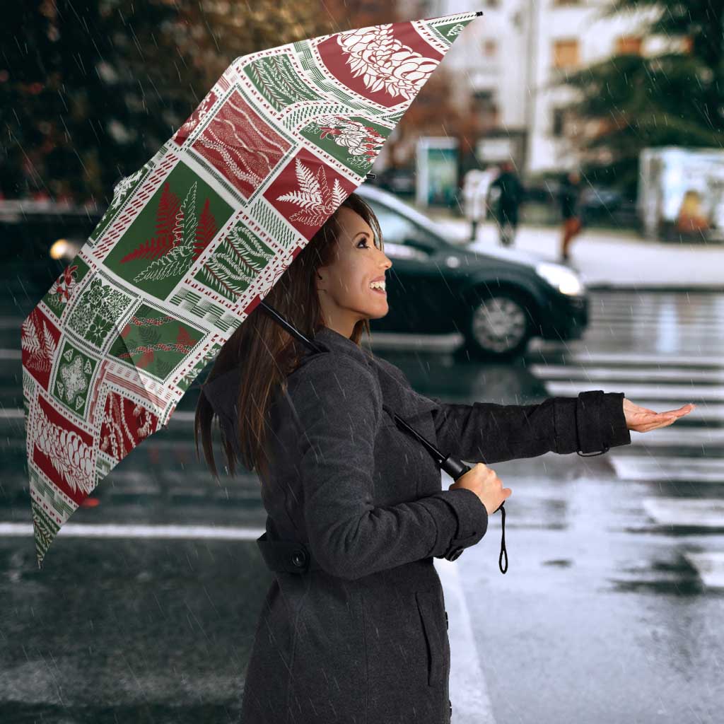 Mele Kalikimaka Hawaiian Quilt and Lei Patchwork Umbrella - Polynesian Pride
