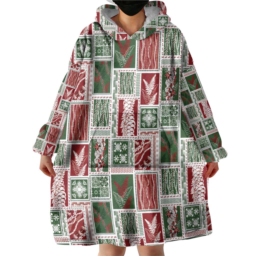 Mele Kalikimaka Hawaiian Quilt and Lei Patchwork Wearable Blanket Hoodie - Polynesian Pride