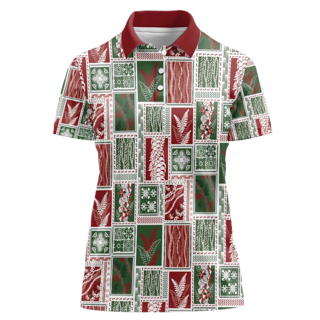 Mele Kalikimaka Hawaiian Quilt and Lei Patchwork Women Polo Shirt - Polynesian Pride