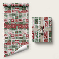 Mele Kalikimaka Hawaiian Quilt and Lei Patchwork Wrapping Paper - Polynesian Pride