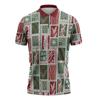 Mele Kalikimaka Hawaiian Quilt and Lei Patchwork Zipper Polo Shirt - Polynesian Pride