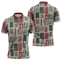 Mele Kalikimaka Hawaiian Quilt and Lei Patchwork Zipper Polo Shirt - Polynesian Pride