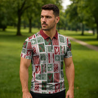Mele Kalikimaka Hawaiian Quilt and Lei Patchwork Zipper Polo Shirt - Polynesian Pride