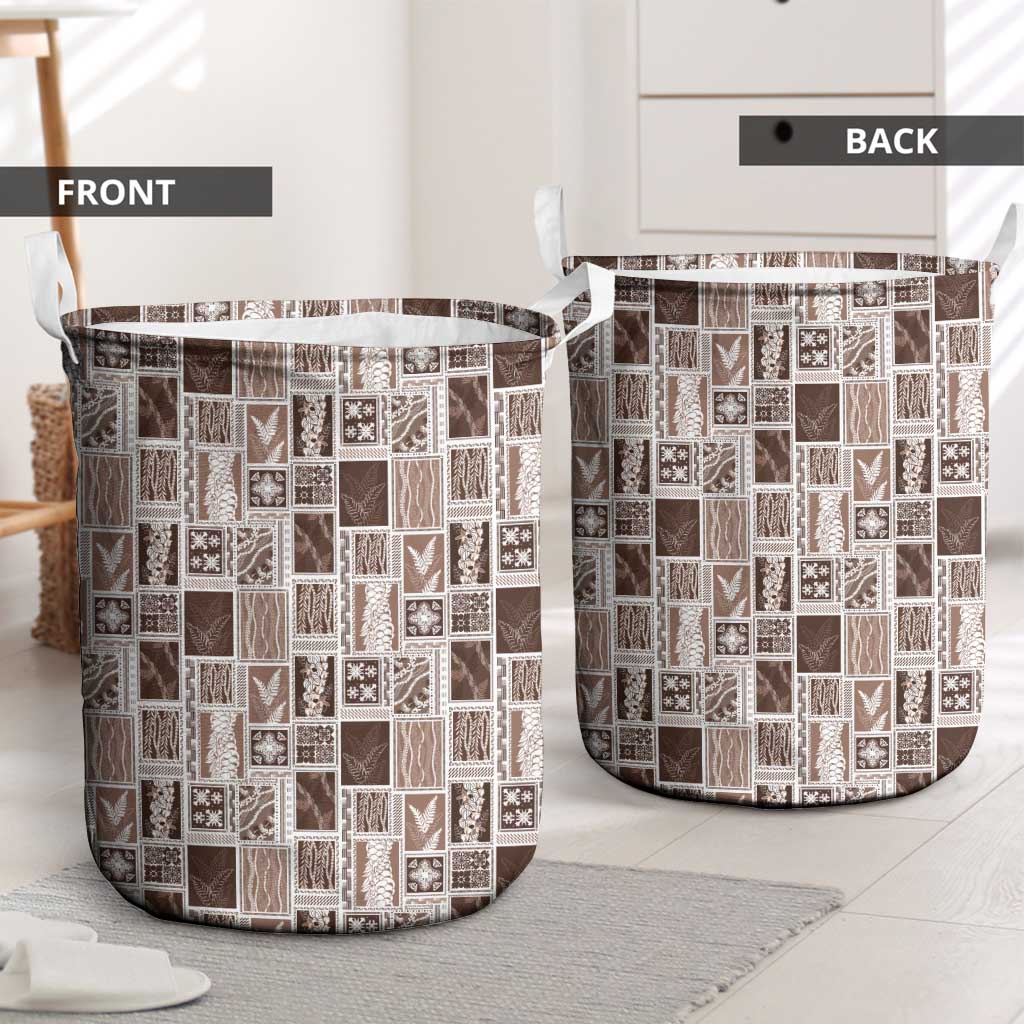 Vintage Aloha Block Quilt Laundry Basket Beige Inspired Lei Motifs - Polynesian Pride