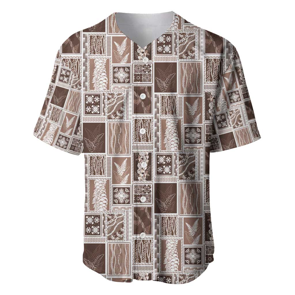 Vintage Aloha Block Quilt Baseball Jersey Beige Inspired Lei Motifs - Polynesian Pride