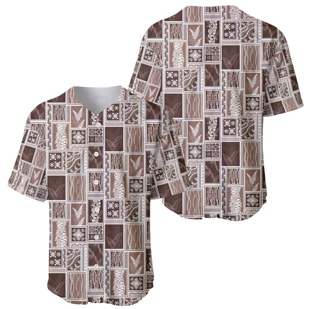 Vintage Aloha Block Quilt Baseball Jersey Beige Inspired Lei Motifs - Polynesian Pride