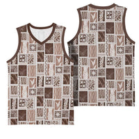 Vintage Aloha Block Quilt Basketball Jersey Beige Inspired Lei Motifs - Polynesian Pride