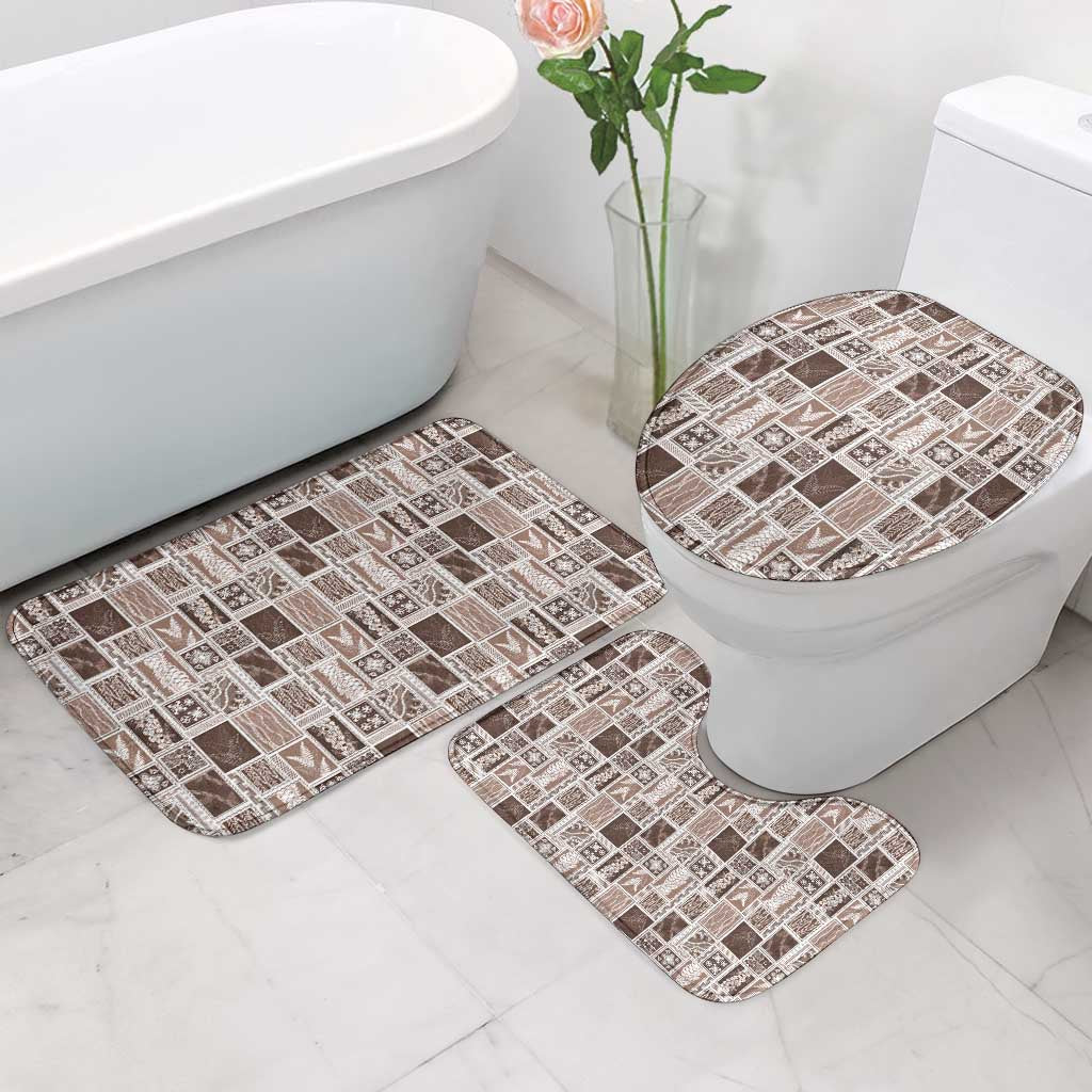 Vintage Aloha Block Quilt Bathroom Set Beige Inspired Lei Motifs - Polynesian Pride