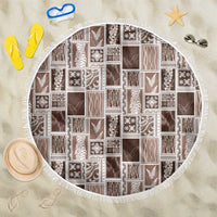 Vintage Aloha Block Quilt Beach Blanket Beige Inspired Lei Motifs - Polynesian Pride