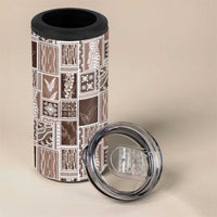 Vintage Aloha Block Quilt 4 in 1 Can Cooler Tumbler Beige Inspired Lei Motifs - Polynesian Pride