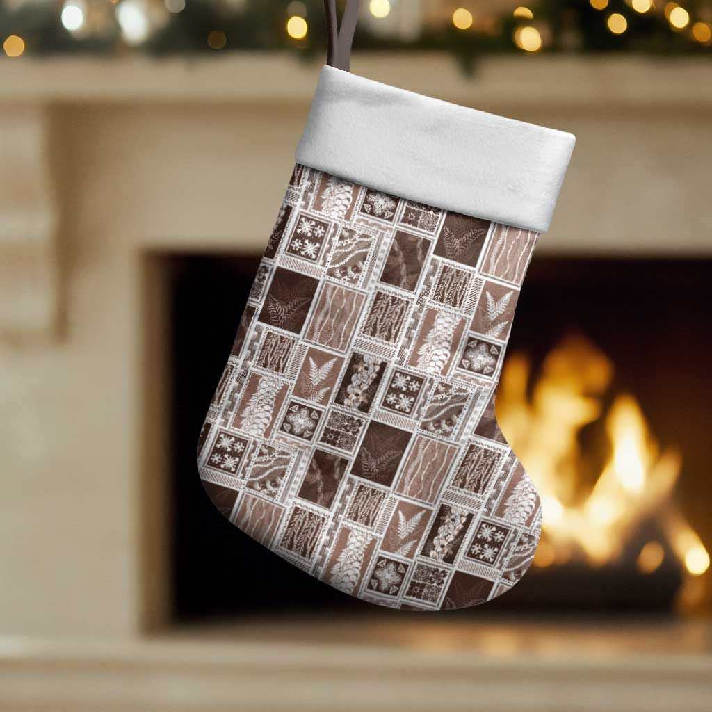 Vintage Aloha Block Quilt Christmas Stocking Beige Inspired Lei Motifs - Polynesian Pride