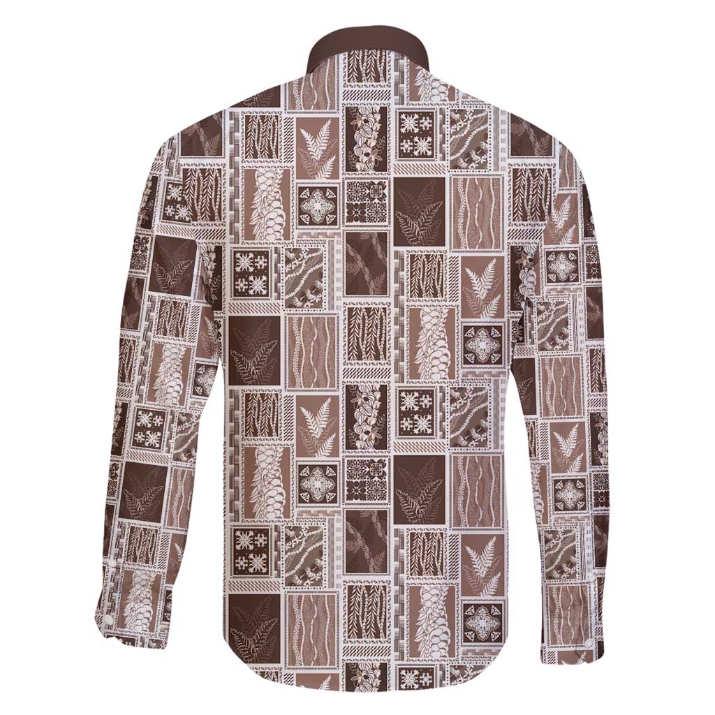 Vintage Aloha Block Quilt Family Matching Off Shoulder Short Dress and Hawaiian Shirt Beige Inspired Lei Motifs - Polynesian Pride