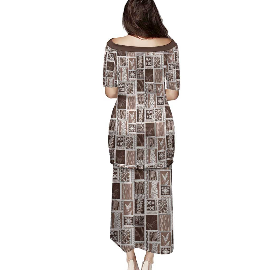 Vintage Aloha Block Quilt Family Matching Puletasi and Hawaiian Shirt Beige Inspired Lei Motifs - Polynesian Pride