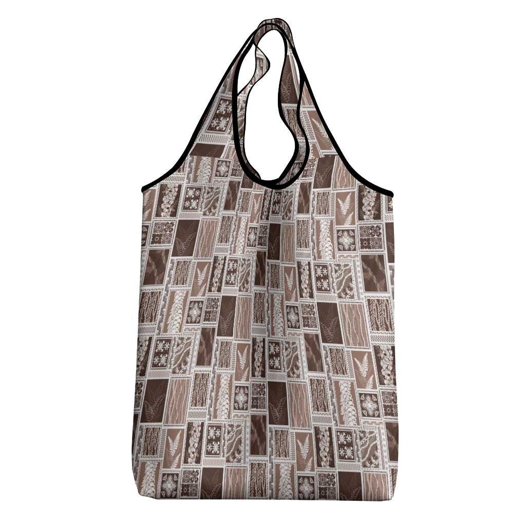 Vintage Aloha Block Quilt Grocery Bag Beige Inspired Lei Motifs - Polynesian Pride