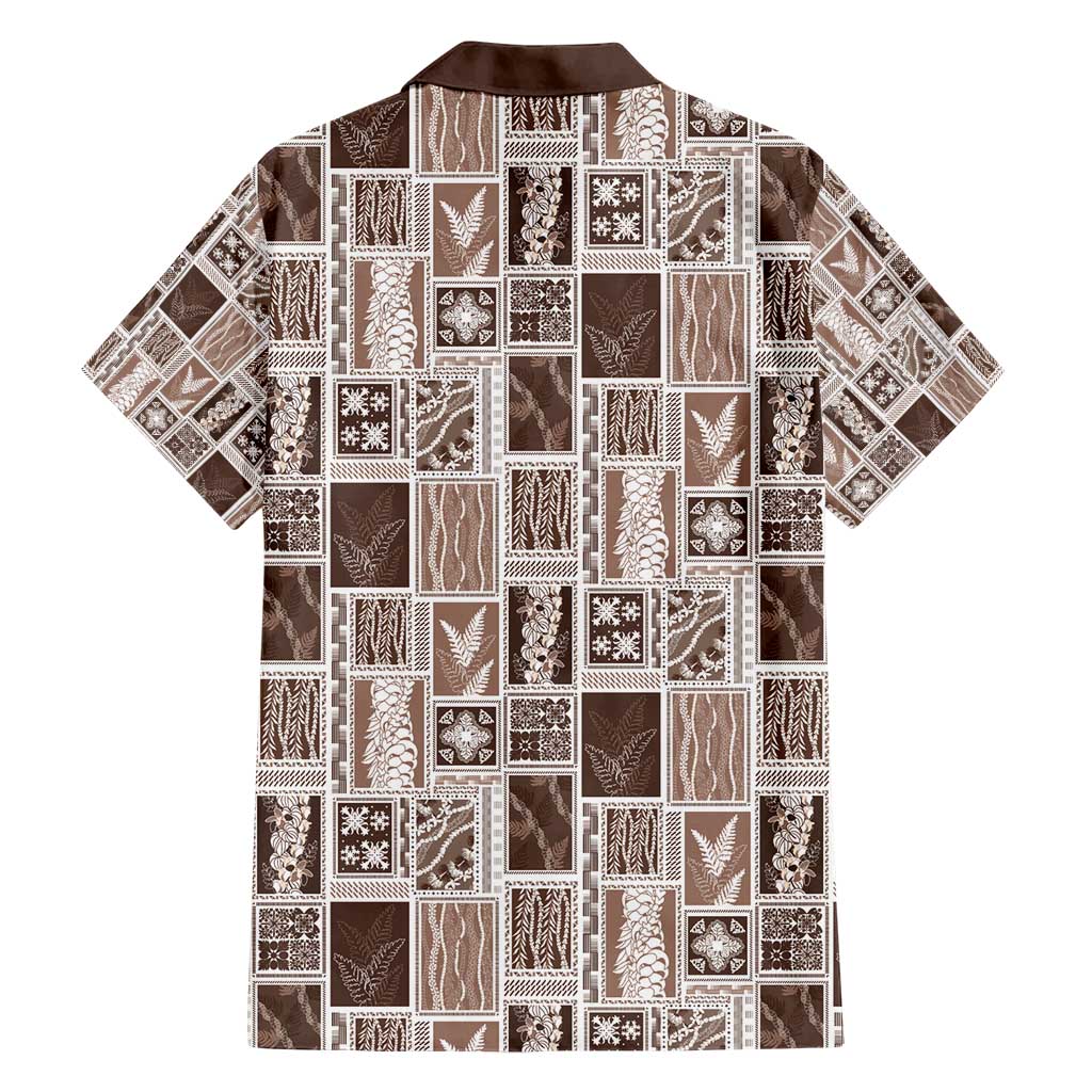 Vintage Aloha Block Quilt Hawaiian Shirt Beige Inspired Lei Motifs - Polynesian Pride