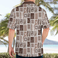Vintage Aloha Block Quilt Hawaiian Shirt Beige Inspired Lei Motifs - Polynesian Pride