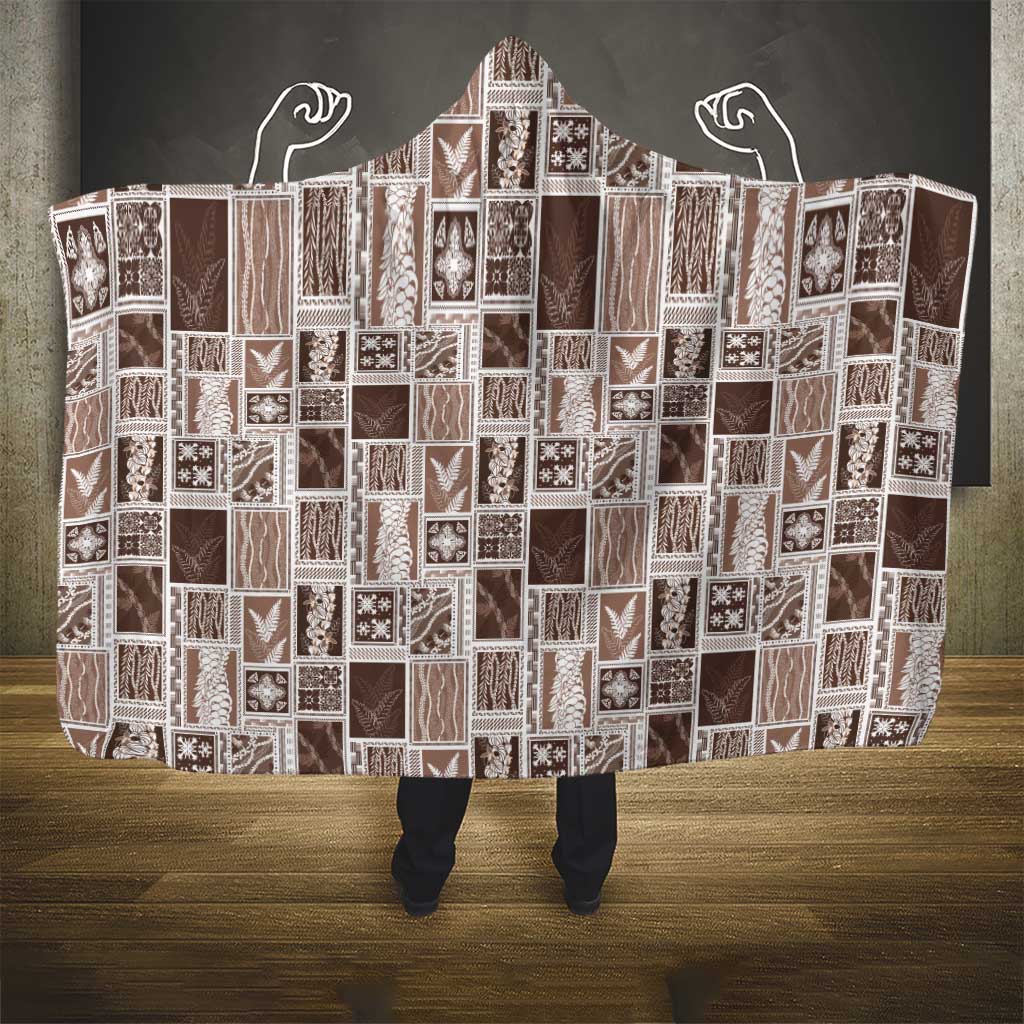 Vintage Aloha Block Quilt Hooded Blanket Beige Inspired Lei Motifs LT9 - Polynesian Pride