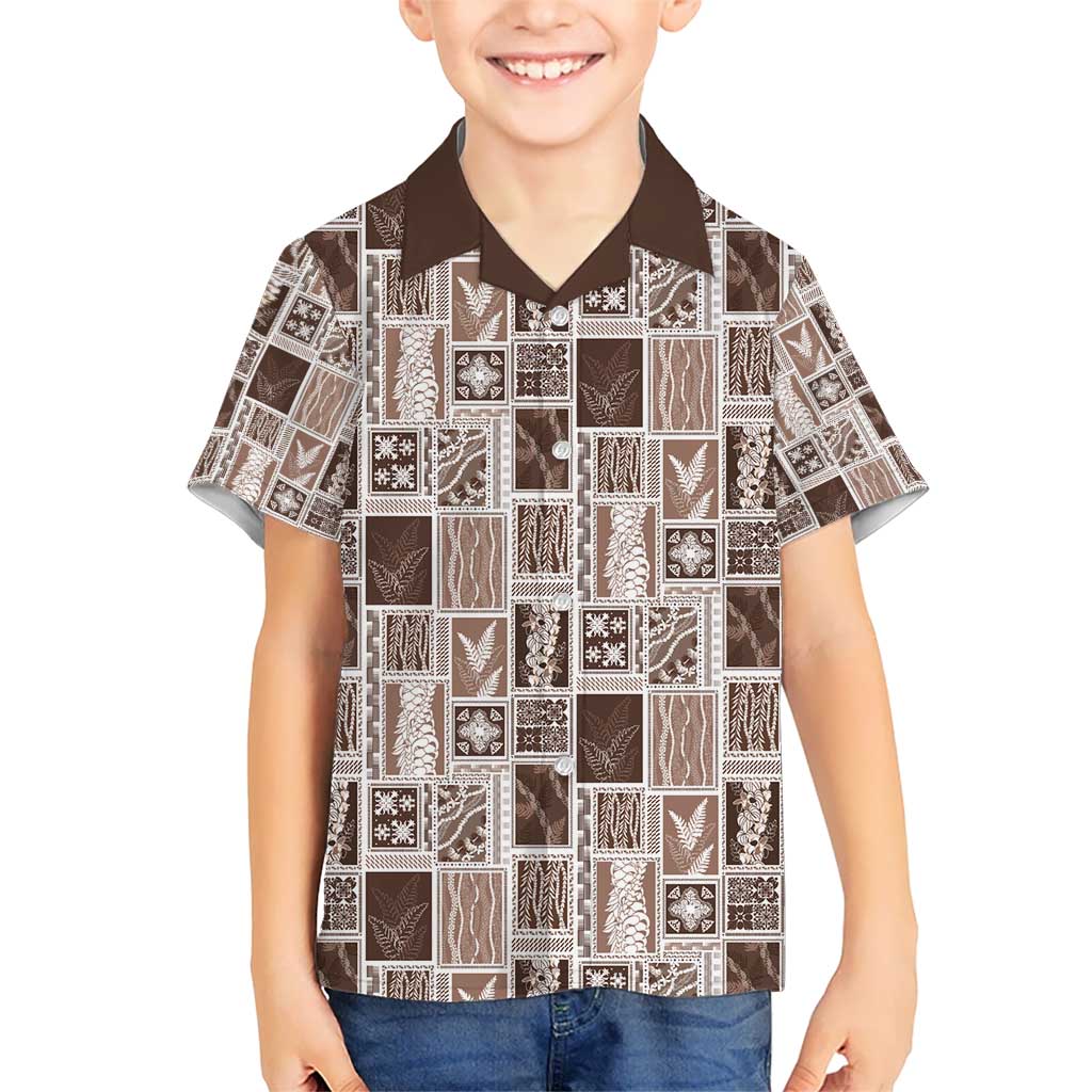 Vintage Aloha Block Quilt Kid Hawaiian Shirt Beige Inspired Lei Motifs - Polynesian Pride