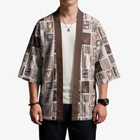 Vintage Aloha Block Quilt Kimono Beige Inspired Lei Motifs - Polynesian Pride