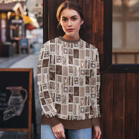 Vintage Aloha Block Quilt Ugly Christmas Sweater Beige Inspired Lei Motifs - Polynesian Pride