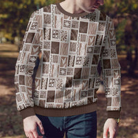 Vintage Aloha Block Quilt Ugly Christmas Sweater Beige Inspired Lei Motifs - Polynesian Pride