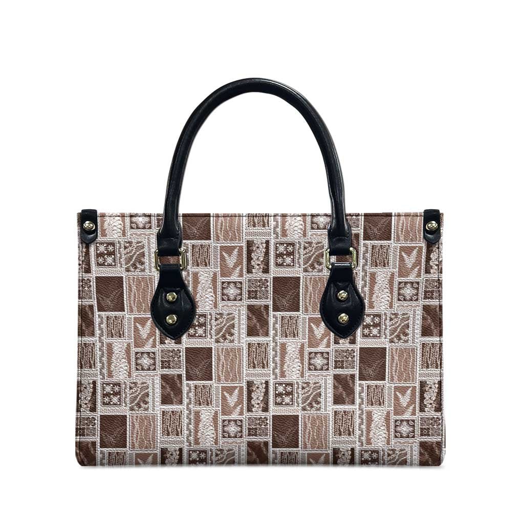Vintage Aloha Block Quilt Leather Bag Beige Inspired Lei Motifs - Polynesian Pride