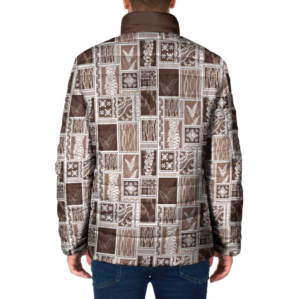 Vintage Aloha Block Quilt Padded Jacket Beige Inspired Lei Motifs - Polynesian Pride