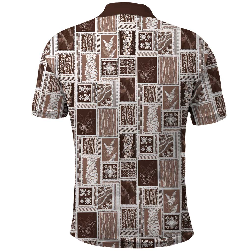 Vintage Aloha Block Quilt Polo Shirt Beige Inspired Lei Motifs - Polynesian Pride