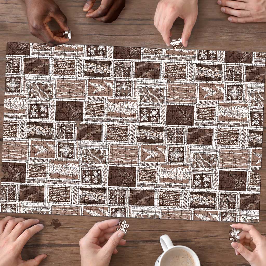 Vintage Aloha Block Quilt Puzzle Beige Inspired Lei Motifs - Polynesian Pride