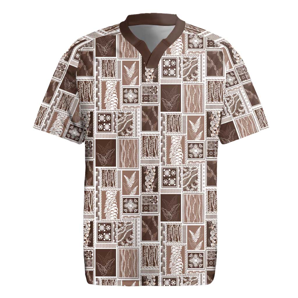 Vintage Aloha Block Quilt Rugby Jersey Beige Inspired Lei Motifs - Polynesian Pride