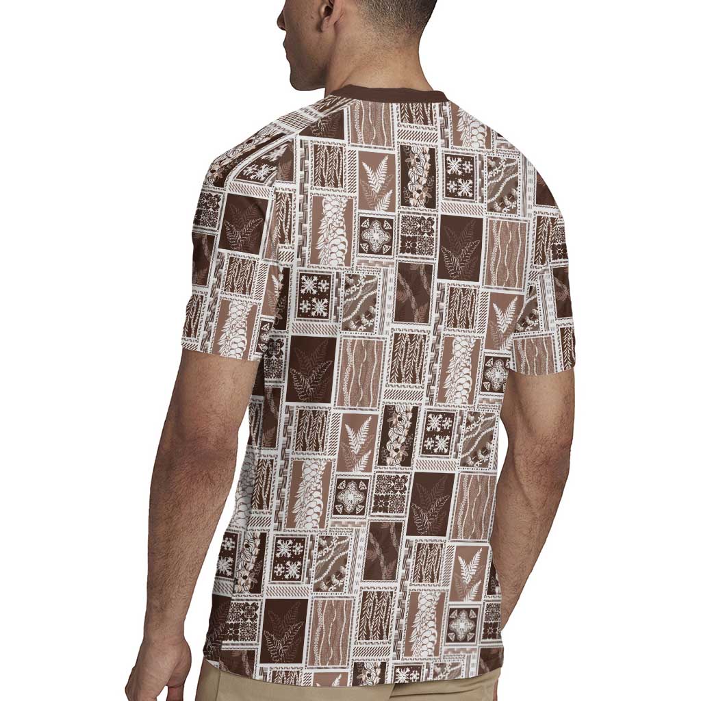 Vintage Aloha Block Quilt Rugby Jersey Beige Inspired Lei Motifs - Polynesian Pride