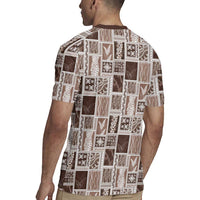Vintage Aloha Block Quilt Rugby Jersey Beige Inspired Lei Motifs - Polynesian Pride