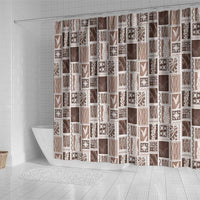 Vintage Aloha Block Quilt Shower Curtain Beige Inspired Lei Motifs - Polynesian Pride