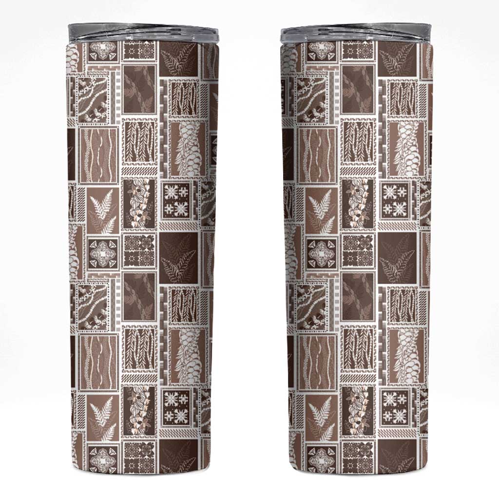 Vintage Aloha Block Quilt Skinny Tumbler Beige Inspired Lei Motifs - Polynesian Pride