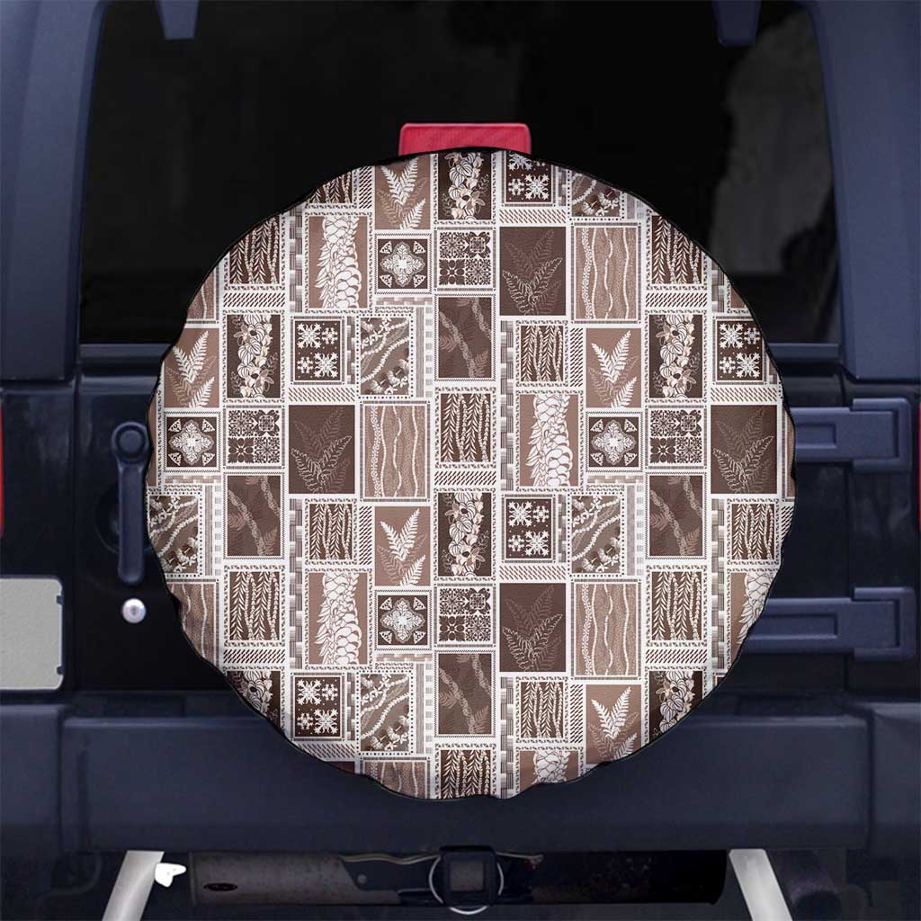 Vintage Aloha Block Quilt Spare Tire Cover Beige Inspired Lei Motifs - Polynesian Pride