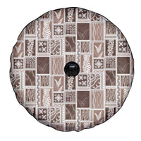 Vintage Aloha Block Quilt Spare Tire Cover Beige Inspired Lei Motifs - Polynesian Pride