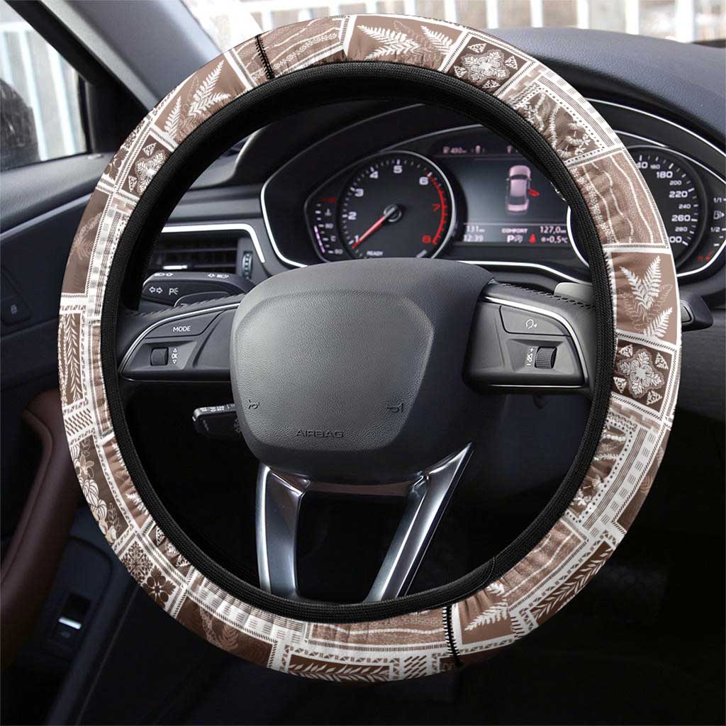 Vintage Aloha Block Quilt Steering Wheel Cover Beige Inspired Lei Motifs - Polynesian Pride