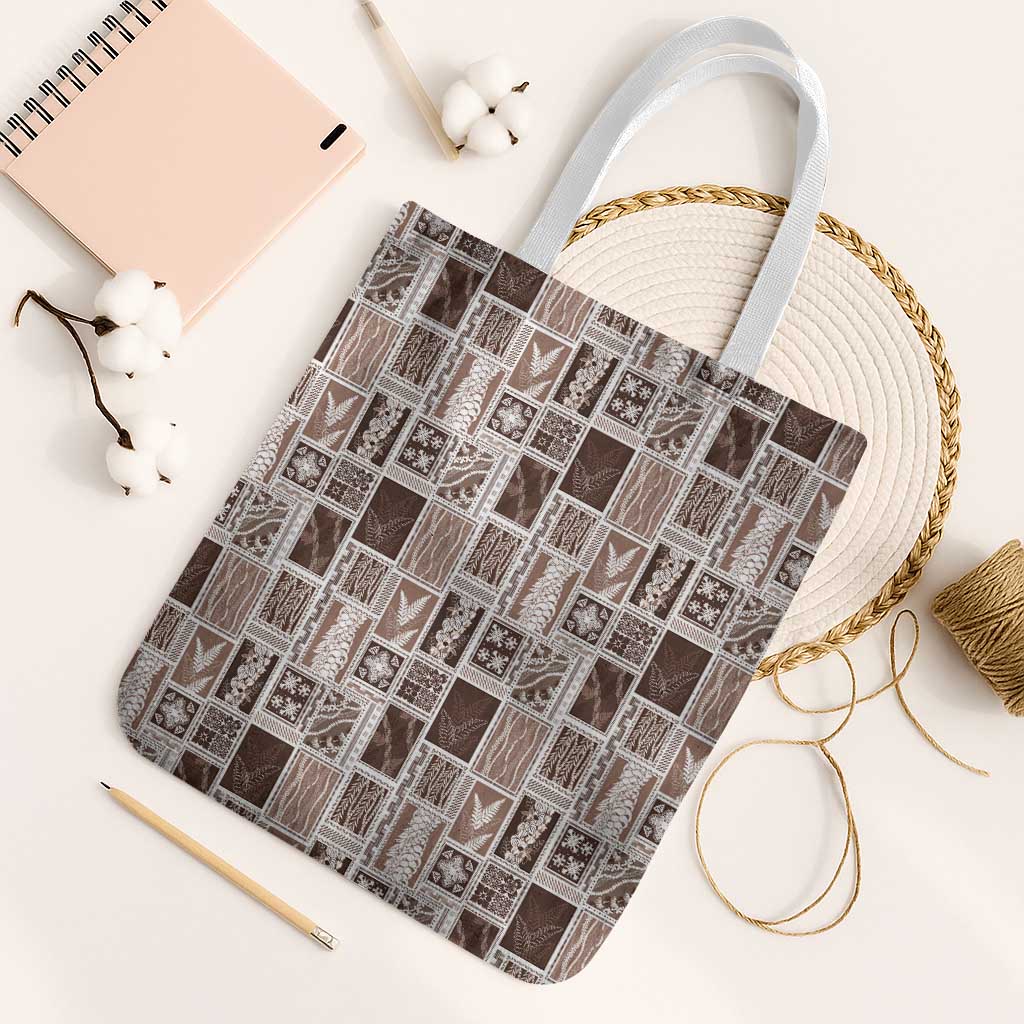 Vintage Aloha Block Quilt Tote Bag Beige Inspired Lei Motifs - Polynesian Pride