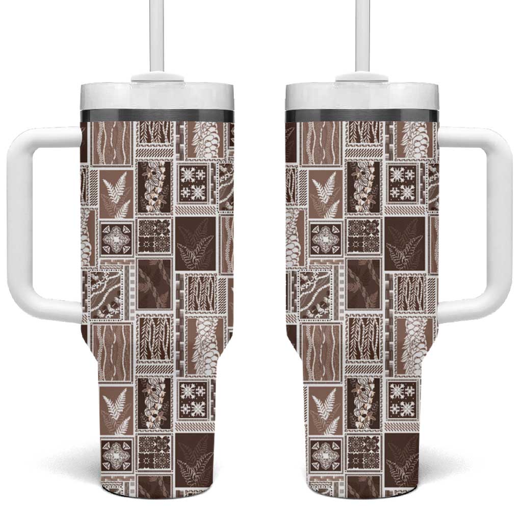 Vintage Aloha Block Quilt Tumbler With Handle Beige Inspired Lei Motifs - Polynesian Pride