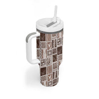 Vintage Aloha Block Quilt Tumbler With Handle Beige Inspired Lei Motifs - Polynesian Pride