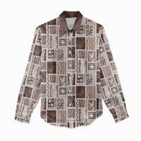 Vintage Aloha Block Quilt Women Casual Shirt Beige Inspired Lei Motifs - Polynesian Pride