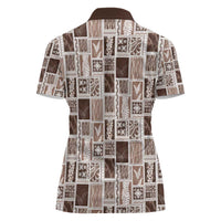 Vintage Aloha Block Quilt Women Polo Shirt Beige Inspired Lei Motifs - Polynesian Pride